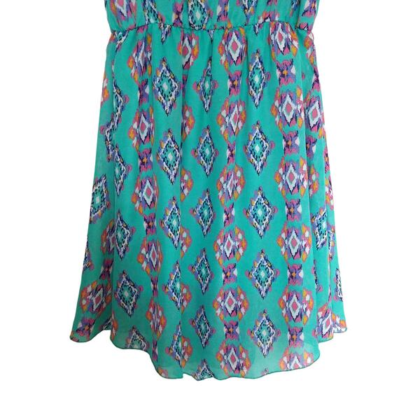 Womens Medium Flowy Dress Green Tribal Pattern Sleeveless Scoop Neck Espresso - Picture 9 of 9